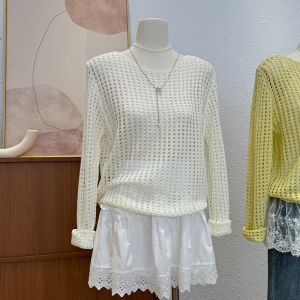 Korean Style Long Sleeve Knitted Sweater Womens Loose Hollow out Fashionable Spring Summer New Arrival Comfortable Versatile Top