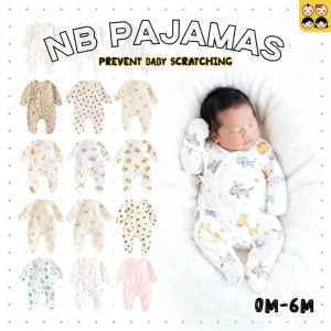 0m-6m Anti-Scratching 100% Cotton Newborn Pajamas Adjustable Tie & Foldover Hands Feet Covered for Newborn Infant Baby Sleepsuit Romper Jumpsuit