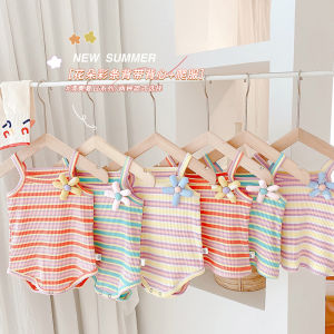 Clothes for Babies Summer Baby Girl Sling Romper K-style Cute Internet Popular Stripes Jumpsuit Newborn Onesie