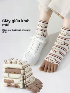 MiiOW | Tất thể thao cotton tay năm chỉ cho nữ dài đến bắp chân họa tiết hoạt hình dễ thương chống nứt kháng khuẩn tất ngón tay