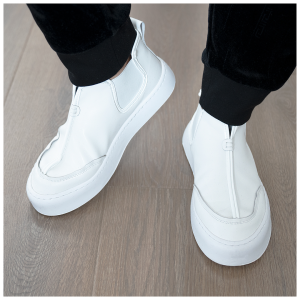 Spring Autumn Mens Casual Shoes Layered Cowhide Fleece Lined Slip on High Top Leather Shoes Soft Bottom Chinese Style