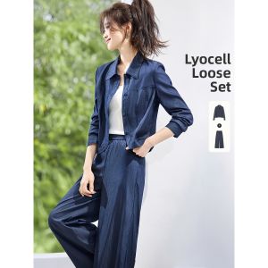 MOHANYIMEI | Tencel Fabric Commuter Style Wide Leg Pants Suit Set