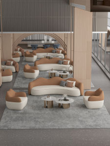 Modern Minimalist Hotel Reception Small Sofa Office Lobby Arc Sofa Cat Scratch Leather Furniture for Public Area Rest Zone