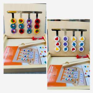 Bảng gỗ logic Toán học 2 mặt Montessori Four Colors Game Matching - Đồ chơi trí tuệ Trò chơi logic di chuyển hình phát triển tư duy trí não cho trẻ