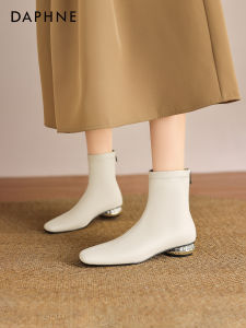 Daphne | Winter Warm Insulation Short Boots White Square Toe Coarse Heel