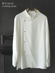 Chinese Style Retro Long Sleeve Shirt Loose Fit Stand Collar Mens Casual Fashion Urban Spring Autumn Top Polyester Fiber