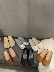 Silver Pig Foot Womens Slippers Half Slippers Open Toe Summer Shoes Korean Style Flat Bottom Rubber Sole Casual Flats