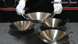 BabyShop-C1212 Wajan Penggorengan Stainless Steel Tebal Gagang Gold Anti Lengket / Wok Pan Kuali