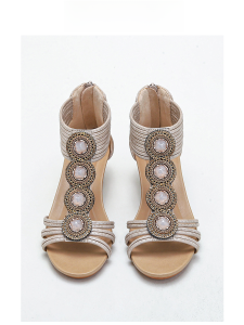 Meitsu Bohemia round Beads Wedge Sandals Womens Xia Clan Wind Back Zipper Open Toe Plus Size Roman Sandals