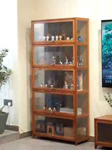 LACC Display Cabinet 4/5 Layers High Quality Toy Storage Organizer Bamboo Stackable Transparent Dustproof For Living Room Bookshelf Locker