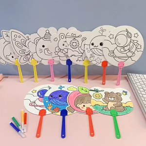 Kids DIY Art Colouring Portable Paper Fan Children Painting Fan Cute Animal Children Day Gift Birthday Goodie