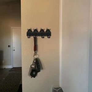 Brand Black Metal Cat Key Rack Iron Wall Art Decor Hanging Ornament For Home Room