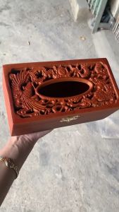 Hộp đựng giấy lọng thủng trạm long phụng ăn gỗ hương