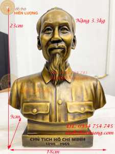 Tượng chân dung bác hồ bằng đồng hunDxRxC 18x9x23cmnặng 33kg-Tượng bán thân bác hồ bằng đồng