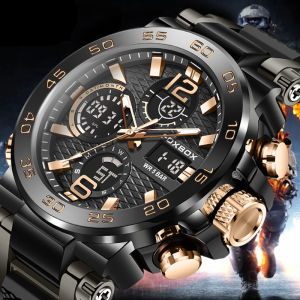LIGE Dual Display Electronic Watch Men Original FOXBOX Multi Function Calenda Luminous Digital Watch na relo para sa mga lalaki