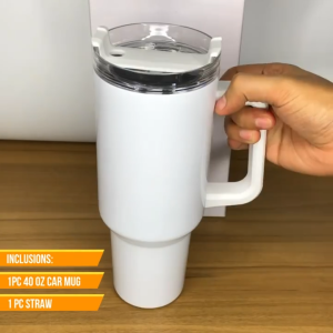 Shanshop   1200ML 40oz Thermal Cup with Handle Good Sealing Stainless Reusable Beverage Straw Mug