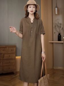 Elegant Pure Color Loose V-Neck Dress