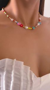 Nhiều Màu Sắc Hạt Gạo Chokers Vòng Đeo Cổ Cho Nữ Boho Lãng Mạn Hoa Giả Ngọc Trai Xương Đòn Dây Chuyền Nữ Dễ Thương Món Quà Trang Sức