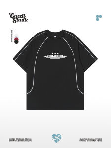 Guozii American Style Couple Matching Pure Cotton Short Sleeve T-Shirt Womens Street Style Splicing High Street Feeling Top