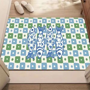 VIKAMA Colorful Fish Doormat Flannel Non Slip Entrance Floor Mat Soft Washable Striped Pattern Entryway Rug Kitchen Bathroom