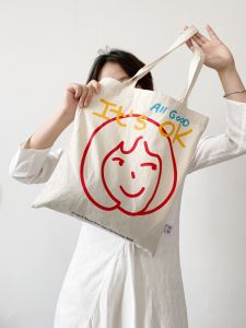 Hand-Painted Canvas Bag Single Shoulder Bag Open-Top Bag Eco-Friendly Bag Adorable New Canvas Tote Bag Huans Story