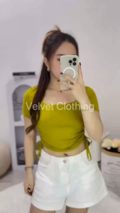 Atasan Wanita Square Neck Serut Samping Korean Style / Crop Top Serut Samping Wanita best seller 6046 lengan pendek