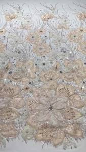 Elegant Party Luxury Gown African Handcrafted Heavy Beaded Sequins Lace Fabric French Tulle Material 3D Lace Fabrics Sewing