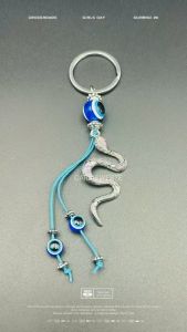 LCC MINI LUCKY CHARM WITH EVIL EYE DESIGN KEYCHAIN SNAKE KEYCHAIN HAMSA ELEPHANT KEYCHAIN