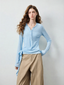 Toyouth | Silk Wool T-shirt with Lace-up Waist Design
