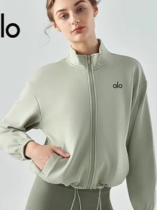 alo Trang phục yoga nữ cho mùa thu và đông yoga Áo khoác thể thao ngoài trời có dây rút cổ đứng dáng rộng giảm cân có khóa kéo