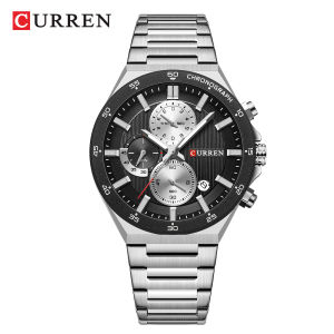 CURREN Classic 43mm Mens Watch Chronogrph Quartz Wristwatch with Stainless Steel Band Luminous Hands Auto Date