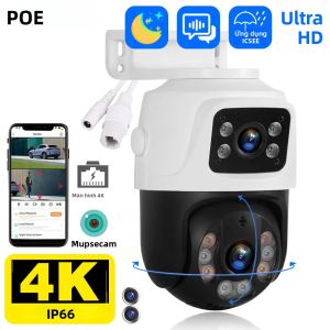 Camera IP POE 8MP 4K Hai Ống Kính Xoay 360 Độ °   Xem Giám Sát Nhà Thông Minh Với Tính Năng Phát Hiện Chuyển Động Và Âm Thanh Hai Chiều Trong Nhà/ngoài Trời Màu Trắng