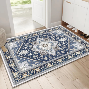VIKAMA Vintage Persian Floral Area Rug Non Slip Entrance Doormat Traditional Oriental Pattern Living Room Bedroom Decor Carpet