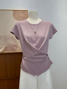 Unique Short Sleeve Knitted Top Womens Summer Fashion Slim Fit Non-Repeating Beautiful Korean Style round Neck Pullover