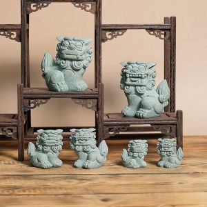 Feng Shui Foo Dog Guardian Statue Pair Chinese Decorative Figurines Home Office Garden Housewarming Congratulatory to Ward Off