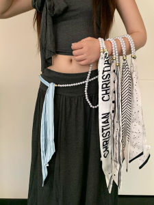 สร้อยคอไข่มุกสไตล์ฝรั่งเศส ผ้าพันคอไหมสำหรับผู้หญิง เครื่องประดับเอวกระชับสัดส่วนระดับไฮเอนด์ ผ้าพันคอแบบมีหลายฟังก์ชัน เครื่องประดับผม