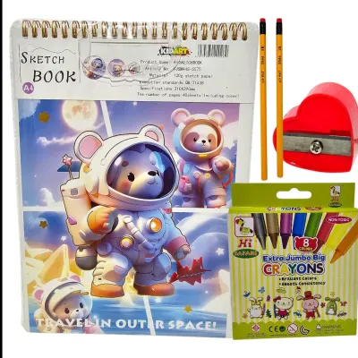Kid Art Sketch Book Extra Jumbo Crayon Pencil and Sharpener Set