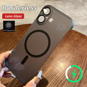 PC Matte 0.3Mm Ultra-Thin เคสชาร์จไร้สายไม่มีลายนิ้วมือสำหรับ IPhone 16 15 14 13 12 11 Pro Max 14 15 16 Plus พร้อมฟิล์มเลนส์ปกป้องกล้องกันกระแทกฝาครอบ