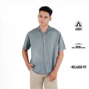 Aerostreet Kemeja Rayon Marva Abu Tua Hawai Polos Gelap Pria Wanita QAAAA