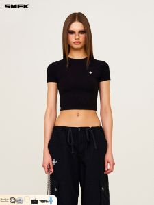 SMFK | Hug Fitting Elastic Round Neck Short T-Shirt
