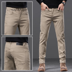 True Weave High End Cotton Straight Leg Jeans Mens New Autumn Khaki Casual Long Pants Fashionable Urban Style Wear Resistant