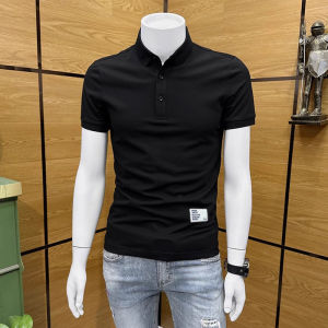 Summer 2025 Mens Short Sleeve Polo Shirt Premium Pique Cotton Collared Slim Fit Business Casual Trendy Youth Fashion Cotton Blend Fabric