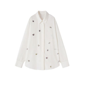 MIIDII | Elegant Long Sleeve Embroidered Loose Shirt For Women Commute Style Autumn New Arrival Silk Blend Floral Design Casual Shirt