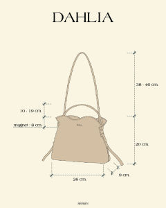 Seriin studio - รุ่น Dahlia (ฐาน 26 ซม.) สีน้ำตาล Crème Brûlée - Detail ใหม่พับขอบ - กระเป๋าสะพาย กระเป๋าถือ หนังแท้