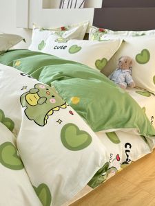 Duvet Cover One-Piece Pure Cotton Minimalist Cartoon Dinosaur 100 Full Cotton Quilt Cover Sheet Double 200 X230 Quilt Cover Duvet Insert Sets