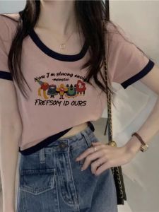 Short Sleeve T-Shirt for Women Summer Design PrintUnique Slim Fit High Waist Crewneck Work Clothing Loose Type