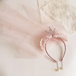 Retro Lace Crown Childrens Veil Princess Birthday Hair Accessories Flower Girl Headwear Korean Style Kids Fashion Accessories