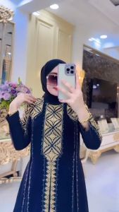 PROMO ABAYA COD!!! SinggalangFashion - Gamis Abaya Turkey & Abaya Arab Hitam Jersey Mix Ceruti Bordir Mote Swarosky Turkey Model 1147 TERBARU