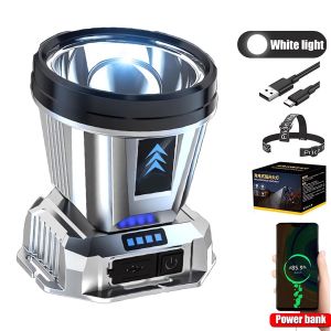 Lampu Senter Kepala 300 Watt Super Terang  Baterai Power Bank Bohlam LED Usb Kabel Type C Dengan Kotak