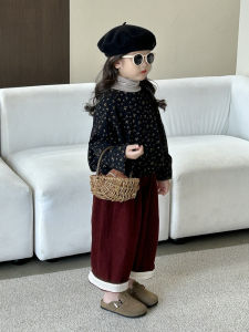 Retro Floral Print Long Sleeve Baby Girl Shirt Doll Style Straight Leg Pants Autumn Season Childrens Clothing Korean Style